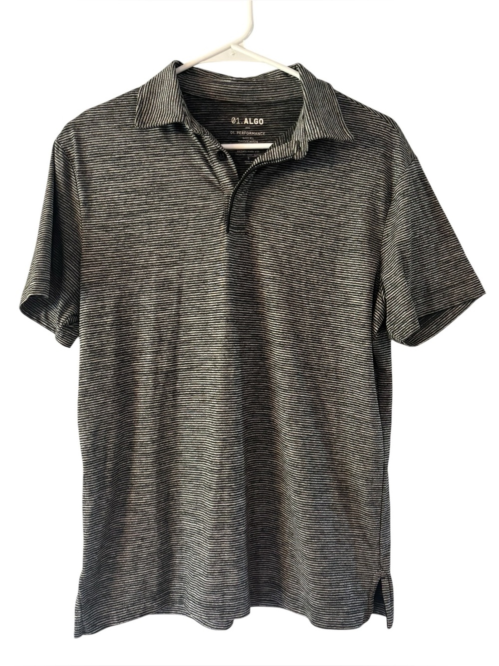 01.Algo Men's Black/Grey Stripes Performance Moisture Wicking Polo Shirt Size S